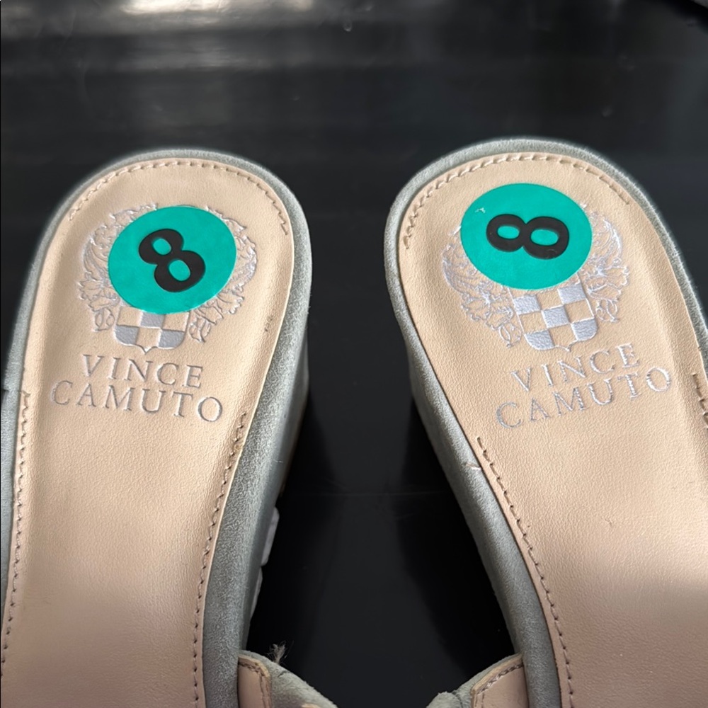 Vince Camuto Stephana Gray Suede Mules with Rounded Open Toe - Picture 2 of 5